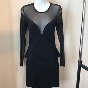 Bebe plunge neckline,peplum black dress.